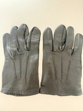 VINTAGE MENS BLACK LEATHER GLOVES SIZE LARGE CLASSIC STYLE